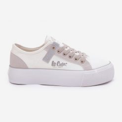 Trampki Damskie Na Platformie Lee Cooper LCW-25-31-3479L Biało-Szare białe. Białe trampki i tenisówki damskie bez wzorów, klasyczne, bez zapięcia. Za 197.76 zł.