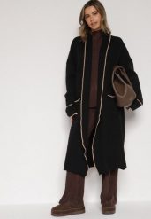 Czarny Długi Niezapinany Kardigan Ozdobiony Lamówką Veritusa. Czarne kardigany damskie Born2be, uniwersalny, bez wzorów, z jeansu, klasyczne, bez kołnierzyka, bez ramiączek, długie, bez kaptura. Za 119.99 zł.
