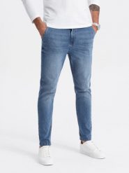 Spodnie męskie jeansowe CARROT FIT - niebieskie V1 - Rozmiar: M. Niebieskie spodnie materiałowe męskie Ombre Clothing, m, bez wzorów, z bawełny. W wyprzedaży za 69.99 zł.