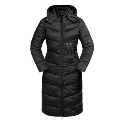 Lekki płaszcz jeździecki damski ELT Oslo. Czarne płaszcze damskie ELT, l, bez wzorów, z materiału, eleganckie, długie, bez kaptura. Za 584.00 zł.