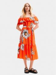 Desigual Sukienka letnia Georgeo 24SWVW02 Pomarańczowy Regular Fit. Brązowe sukienki damskie Desigual, na lato, s, bez wzorów, z bawełny, bez kołnierzyka, bez ramiączek. Za 389.99 zł.