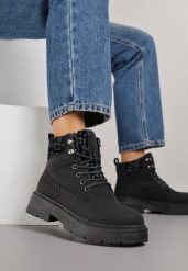 Czarne Trapery ze Wstawkami we Wzór Vetiara. Czarne śniegowce i trapery damskie Renee, z dzianiny. Za 109.99 zł.