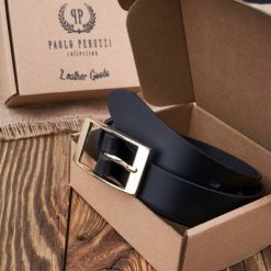 Pasek damski skórzany czarny 120 cm ze złotą klamrą Paolo Peruzzi PG-02-BLZ-120. Czarne paski damskie bez wzorów, z jeansu, eleganckie. Za 54.00 zł.