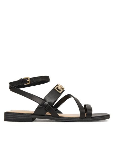 Guess Sandały FLJRUL LEA03 Czarny. Czarne sandały damskie Guess, z aplikacjami, ze skóry, bez obcasa, na płaskiej podeszwie, bez zapięcia. Za 443.99 zł.