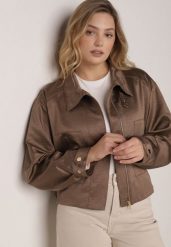 Brązowa Kurtka Typu Bomberka Ozdobiona Kołnierzykiem Tellavan. Brązowe kurtki damskie Born2be, l, bez wzorów, z jeansu, bez kaptura. Za 169.99 zł.