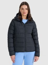 4F Kurtka puchowa z wypełnieniem naturalnym damska - czarna L. Czarne kurtki damskie 4f, na wiosnę, l, bez wzorów, z dzianiny, z kapturem. Za 599.99 zł.