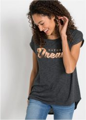 Długi T-shirt z mieszanki wiskozy. Zielone t-shirty damskie bonprix, bez wzorów, z wiskozy, eleganckie, bez kołnierzyka. Za 77.99 zł.