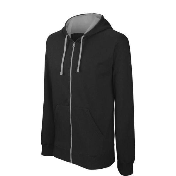 Bluza z kapturem na zamek Kariban Contrastée. Czarne bluzy męskie KARIBAN, s, bez wzorów, z bawełny, z kapturem. Za 147.00 zł.