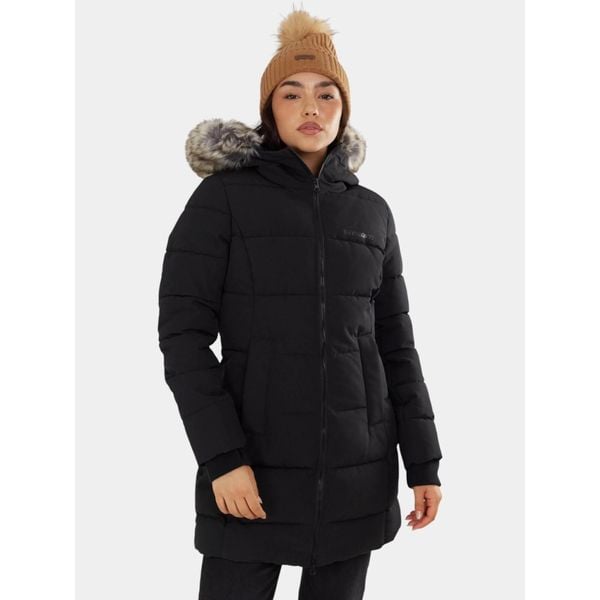 Płaszcz Zimowy Damski Fundango Melody. Czarne kurtki damskie Fundango, na zimę, bez wzorów, z puchu, eleganckie, bez kaptura. Za 599.90 zł.