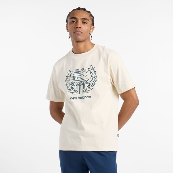 Koszulka męska New Balance MT51974LIN – beżowa. Brązowe koszulki sportowe męskie New Balance, m, bez wzorów, z bawełny, bez kołnierzyka, bez ramiączek. Za 139.99 zł.