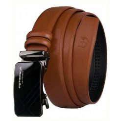 Pasek męski w jasnobrązowym kolorze wykonany ze skóry naturalnej z automatyczną, czarną klamrą Peterson PTN A014-AB TAN. Brązowe paski damskie Peterson, bez wzorów, ze skóry, eleganckie. Za 59.99 zł.