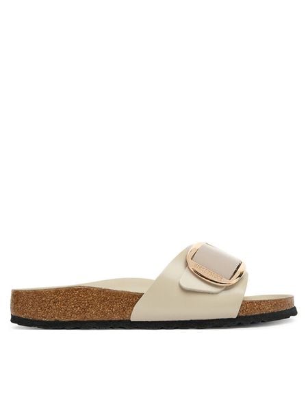 Birkenstock Klapki Madrid Big Buckle Hex 1031823 Écru. Białe klapki damskie Birkenstock, bez wzorów, ze skóry, bez obcasa. Za 629.99 zł.