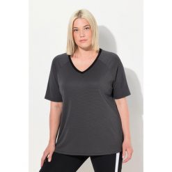 Damskie Bluzka funkcyjna szybkoschnąca dekolt w serek rękaw 1/2. Czarne t-shirty damskie Ulla Popken, plus size, bez wzorów, z elastanu, bez kołnierzyka. W wyprzedaży za 173.99 zł.