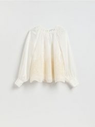 Bluzka z lyocellem - złamana biel. Bluzki damskie Reserved, l, bez wzorów, z lyocellu, bez kołnierzyka, bez ramiączek. Za 159.99 zł.