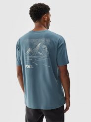 4F T-shirt oversize z nadrukiem męski - granatowy S. Niebieskie koszulki sportowe męskie 4f, m, bez wzorów, z bawełny, bez kołnierzyka, bez ramiączek. W wyprzedaży za 39.99 zł.