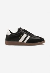 Czarne Płaskie Klasyczne Buty Sportowe Sneakersy ze Sznurowaniem z Ozdobnym Noskiem i Paskami Timaela. Czarne buty sportowe męskie Born2be, z jeansu, bez zapięcia. Za 119.99 zł.