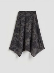 Spódnica z asymetrycznym dołem - ciemnoszary. Szare spódnice damskie Reserved, l, bez wzorów, z dzianiny, asymetryczne. Za 109.99 zł.