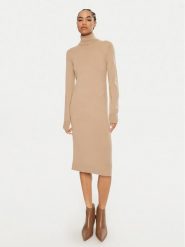 Calvin Klein Sukienka dzianinowa K20K207485 Beżowy Regular Fit. Brązowe sukienki damskie Calvin Klein, s, bez wzorów, z dzianiny, bez kołnierzyka, bez ramiączek. Za 439.99 zł.
