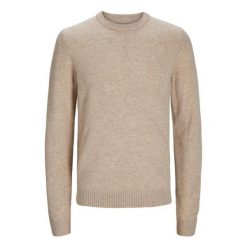 Sweter Jack & Jones Clambswool oatmeal melange. Szare swetry przez głowę męskie Jack&Jones, bez wzorów, bez kołnierzyka. Za 296.06 zł.