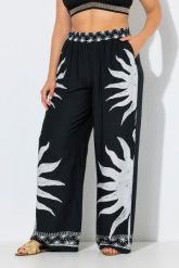 Damskie Spodnie palazzo słońca szeroka nogawka elastyczny pas. Czarne spodnie materiałowe damskie Ulla Popken, plus size, bez wzorów, z materiału. Za 191.99 zł.