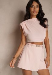 Różowe Spódnico-Szorty z Dodatkowym Paskiem i Gumką w Talii Folamira. Czerwone szorty damskie Renee, l, bez wzorów, eleganckie. Za 74.99 zł.