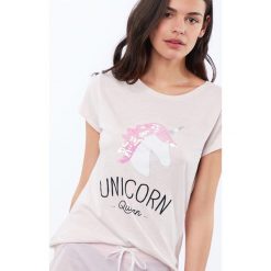 Etam - Top piżamowy. Szare piżamy damskie Etam, z nadrukiem, z bawełny. W wyprzedaży za 49.90 zł.