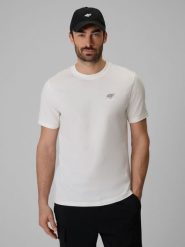 4F T-shirt regular gładki męski - biały XL. Białe t-shirty męskie 4f, m, bez wzorów, biznesowe, bez kołnierzyka. Za 59.99 zł.