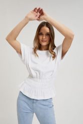 Bluzka z gumą w talii biała. Białe bluzki damskie MOODO, xl, bez wzorów, z gumy, bez kołnierzyka. W wyprzedaży za 24.99 zł.