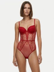 Guess Body O6RM03 KC600 Czerwony. Czerwone body damskie Guess, l, z aplikacjami, z syntetyku. Za 399.99 zł.