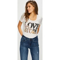 Liu Jo - Top. Szare topy damskie Liu Jo, z nadrukiem, z bawełny, z okrągłym kołnierzem, z krótkim rękawem. Za 219.90 zł.