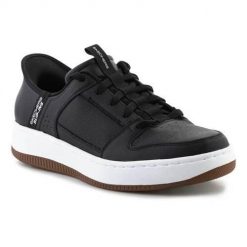 Buty do chodzenia męskie Skechers Slipins Sport Court 92 Distown. Czarne buty sportowe męskie Skechers, z materiału, bez zapięcia, trekkingowe. Za 525.00 zł.