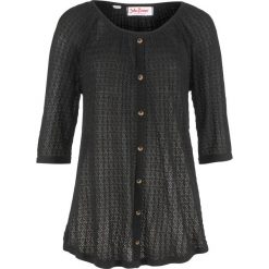 Shirt dzianinowy ażurowy bonprix czarny. Czarne bluzki damskie bonprix, w ażurowe wzory, z dzianiny, bez kołnierzyka. Za 74.99 zł.