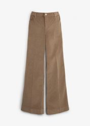Spodnie ciążowe z elastycznego sztruksu o kroju wide leg, z pasem pod brzuchem. Brązowe spodnie materiałowe damskie bonprix, bez wzorów, ze sztruksu. Za 169.99 zł.