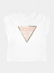Guess T-Shirt K4GI11 K6YW4 Biały Regular Fit. Białe t-shirty i topy dla dziewczynek Guess, z aplikacjami, z bawełny, bez ramiączek. Za 169.99 zł.