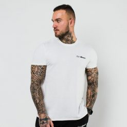 Koszulka Basic White GymBeam. Białe koszulki sportowe męskie GYMBEAM, xl, bez wzorów, bez kołnierzyka, bez ramiączek. Za 44.90 zł.
