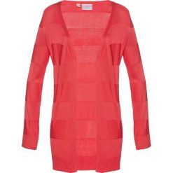 Długi sweter rozpinany bonprix koralowy. Czerwone kardigany damskie bonprix, bez wzorów, bez kołnierzyka, bez ramiączek, długie, bez kaptura. Za 89.99 zł.