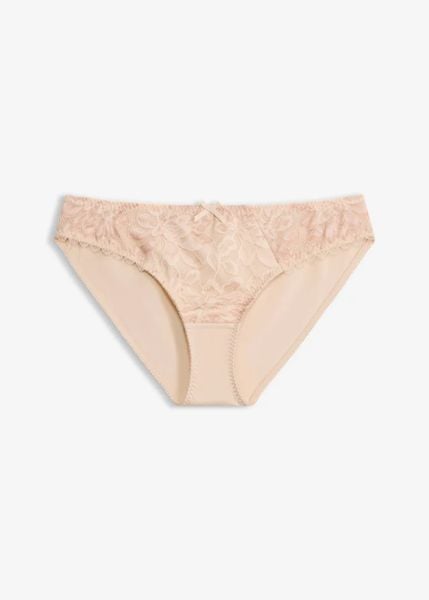 Figi z delikatną koronką. Brązowe figi damskie bonprix, bez wzorów, z koronki. Za 42.99 zł.