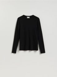 Longsleeve super slim fit - czarny. Czarne bluzki z długim rękawem męskie Reserved, l, bez wzorów, z bawełny, bez kołnierzyka. Za 79.99 zł.