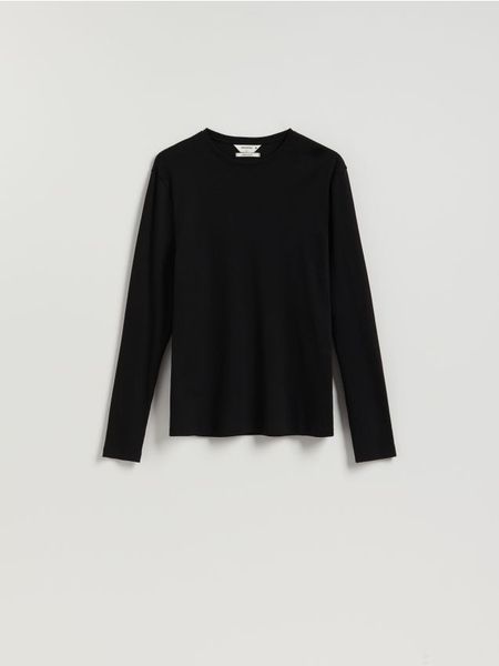 Longsleeve super slim fit - czarny. Czarne bluzki z długim rękawem męskie Reserved, l, bez wzorów, z bawełny, bez kołnierzyka. Za 79.99 zł.