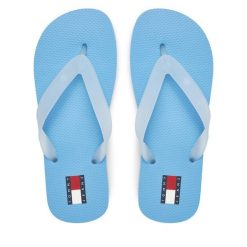 Japonki Tommy Jeans. Niebieskie klapki damskie Tommy Jeans, bez wzorów, z jeansu, bez obcasa. Za 79.99 zł.
