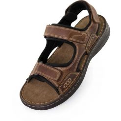 Męskie skórzane sandały Nell Gets Camel Brown. Brązowe sandały męskie ENELL, bez zapięcia. Za 331.99 zł.