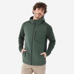 Bluza turystyczna męska Quechua NH500 Hybride. Zielone bluzy męskie QUECHUA, l, bez wzorów, z dzianiny, z kapturem, trekkingowe. Za 149.99 zł.