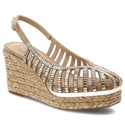 Sandały damskie Alma En Pena, cholewka z materiału o ażurowym wykończeniu ozdobionym błyszczącymi kryształkami zapięcie na pasek wokół pięty wysoka k. Brązowe klapki damskie Alma en Pena, w ażurowe wzory, z materiału. Za 557.90 zł.