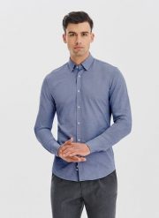 PAKO LORENTE – Niebieska koszula melanż. Niebieskie koszule męskie Pako Lorente, m, bez wzorów, z bawełny, bez kołnierzyka, bez ramiączek. Za 199.99 zł.