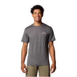 T-shirt sportowy z krótkim rękawem męski Kwick Hike Back Graphic SS Tee. Czarne t-shirty męskie Columbia, m, bez wzorów, z elastanu, sportowe, bez kołnierzyka. Za 149.99 zł.