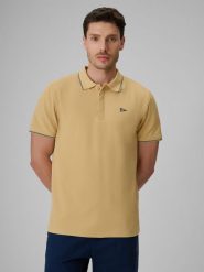 4F Koszulka polo regular męska - beżowa XL. Brązowe koszulki polo męskie 4f, m, bez wzorów, z bawełny, klasyczne, bez ramiączek. Za 99.99 zł.