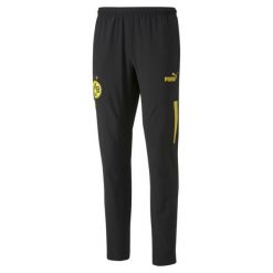 Spodnie przedmeczowe Borussia Dortmund 2022/23. Czarne spodnie sportowe męskie Puma, xs, bez wzorów, z materiału, do piłki nożnej. Za 247.95 zł.