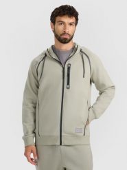 4F Bluza dresowa rozpinana z kapturem męska - oliwkowa XL. Brązowe bluzy męskie 4f, m, bez wzorów, z bawełny, z kapturem. Za 199.99 zł.