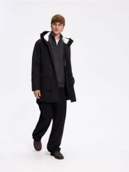 Parka z kapturem - czarny. Czarne parki męskie Reserved, l, bez wzorów, z tkaniny, z kapturem. Za 329.99 zł.