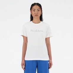 Koszulka damska New Balance WT41909WT – biała. Białe koszulki sportowe damskie New Balance, m, bez wzorów, z materiału, eleganckie, bez kołnierzyka. Za 49.99 zł.